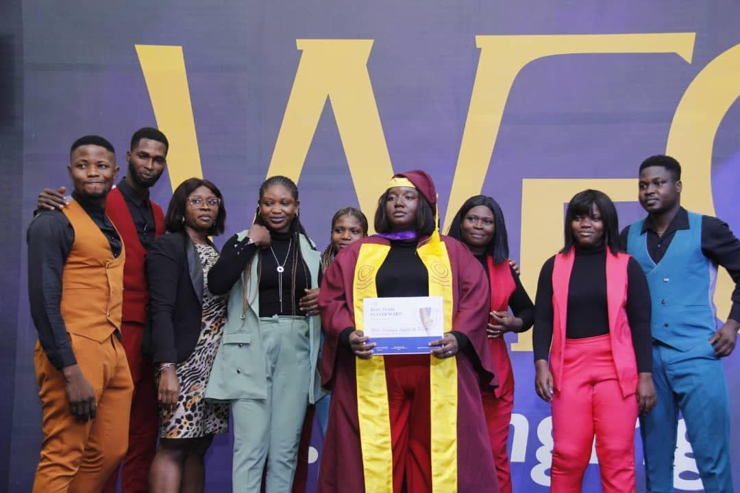 Colorful group of young people at graduation celebration